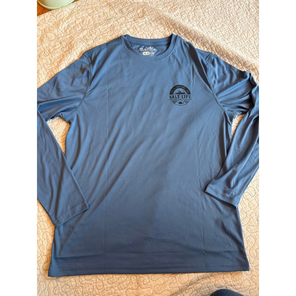 Salt Life Mens SLX Performance Long Sleeve Fishing Shirt Navy Blue Medium NWOT